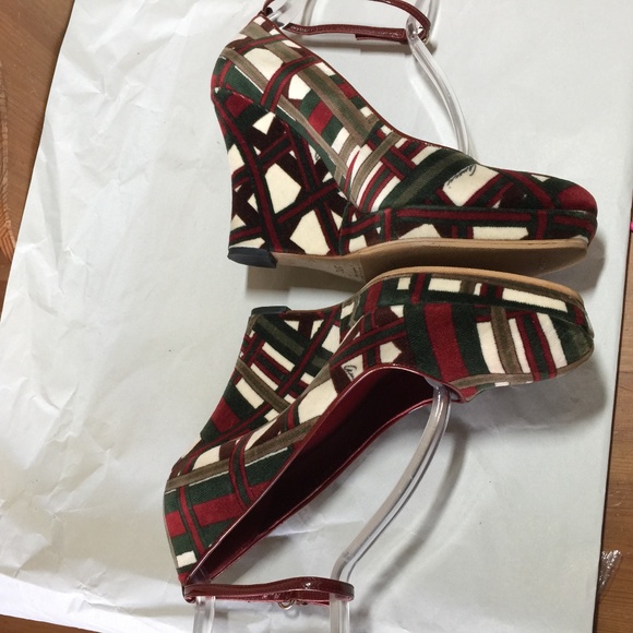 GUCCI WEDGES HEELS suede mary Janes PLATFORM 37-7RED GREEN pumps MULES clogs - Picture 7 of 10